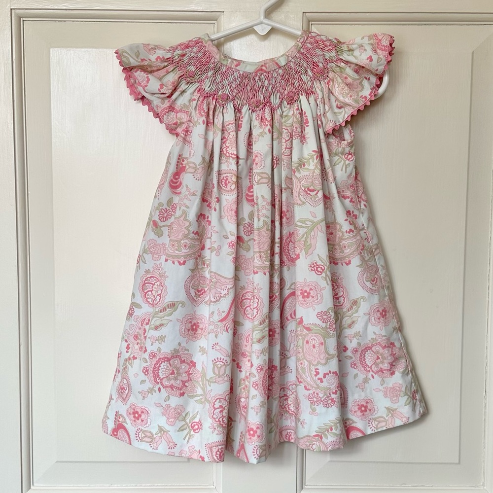 Shrimp & Grits Smocked 12M Floral Pink and Green Dress